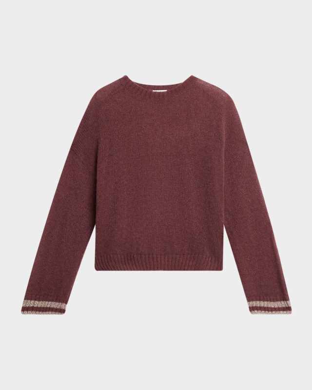 Metallic Varsity-Cuff Mohair Winter Gauze Sweater